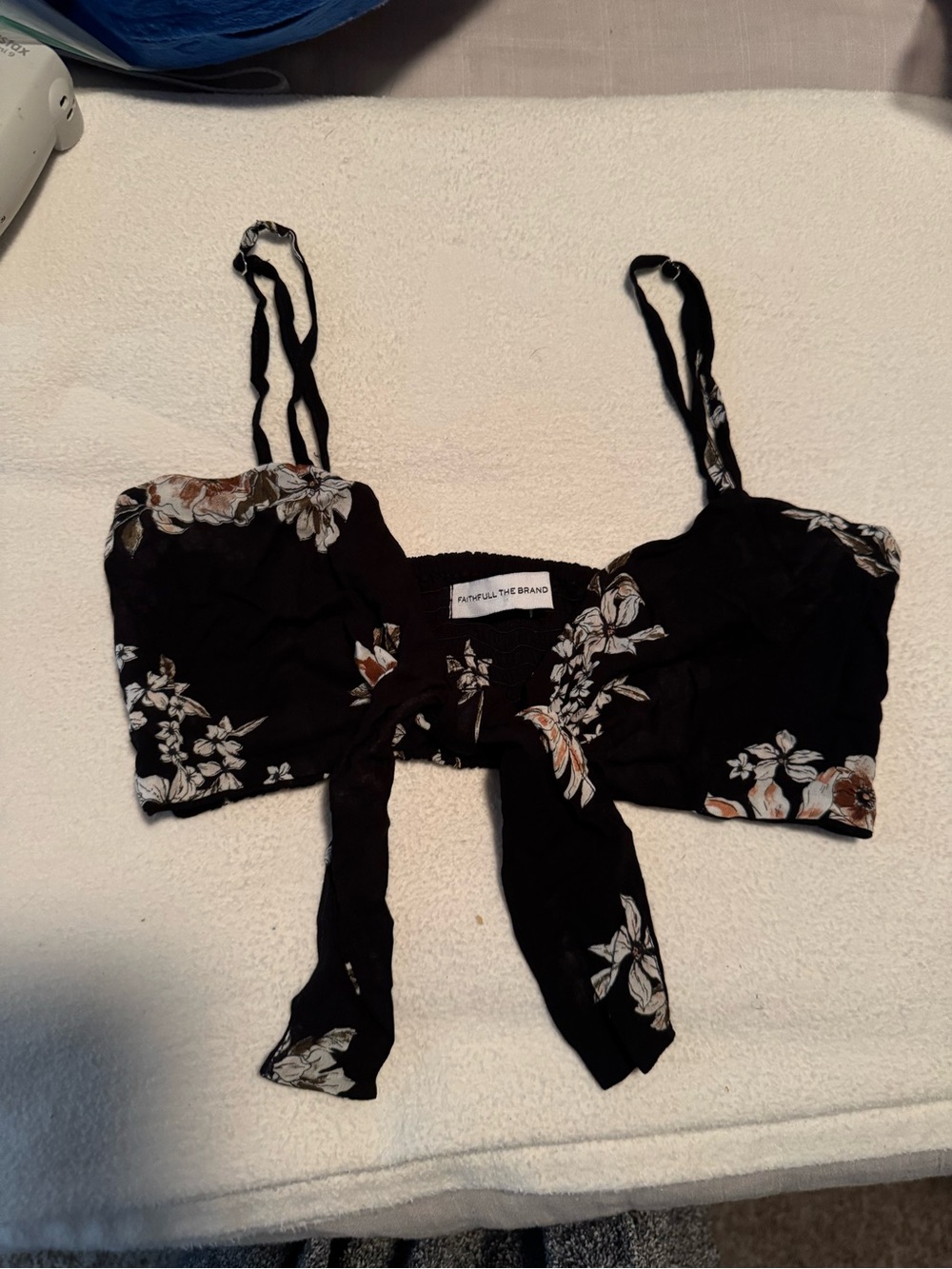 Faithfull the Brand Black Floral Tie-Front Crop Top